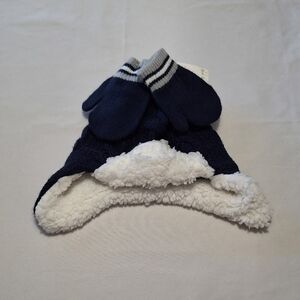 Starting Out Navy and White Kids Hat and Mittens Set